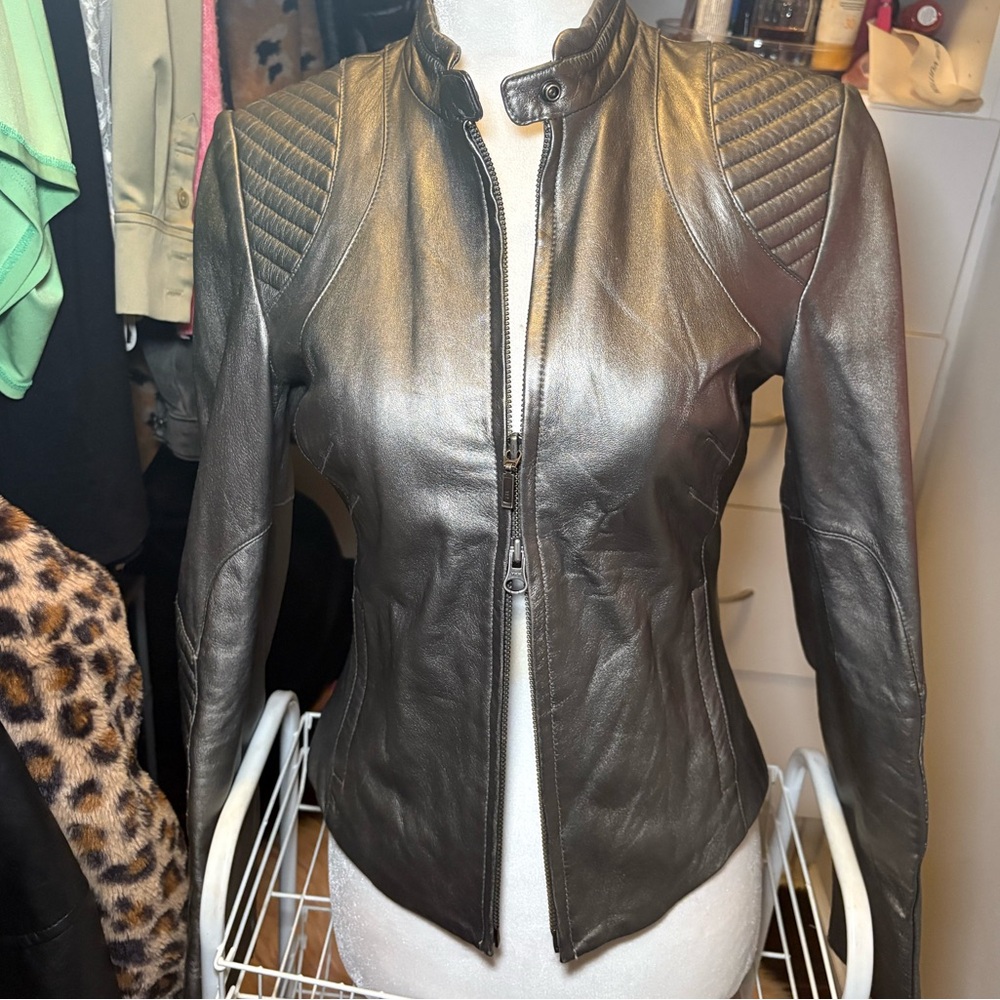 Danier Genuine Leather Metallic Moto Jacket – Size P / XS
